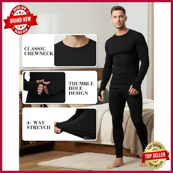 Men's Thermal Underwear Set Fleece Lined Base Layer Top & Bottom - Picture 5 of 8